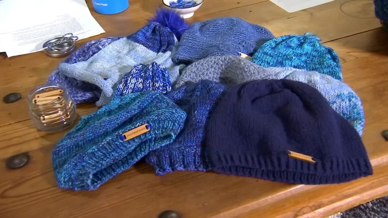 Lindsey Anderson and her friends began hand knitting blue hats and distributing them to students in her son's school. The move is part of an anti-bullying campaign. (Photo: KPTV)