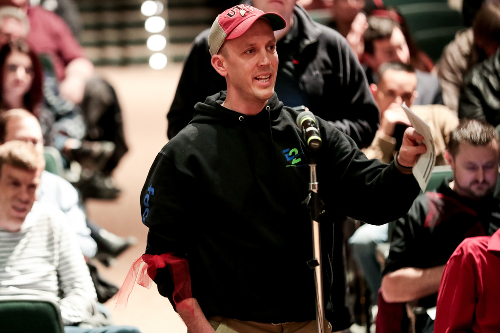 Bruce Ingleby, of Herriman, speaks in opposition to the proposed Olympia Hills development at a public hearing with the Salt Lake County Council at Copper Mountain Middle School in Herriman on Tuesday, Jan. 28, 2020. (Photo: Spenser Heaps, KSL)