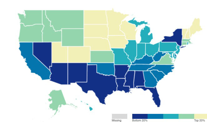 This graphic, created by the Social Capital Project, shows social capital rankings by state in 2019. Utah was rated as the top state for social capital. (Graphic: Social Capital Project)