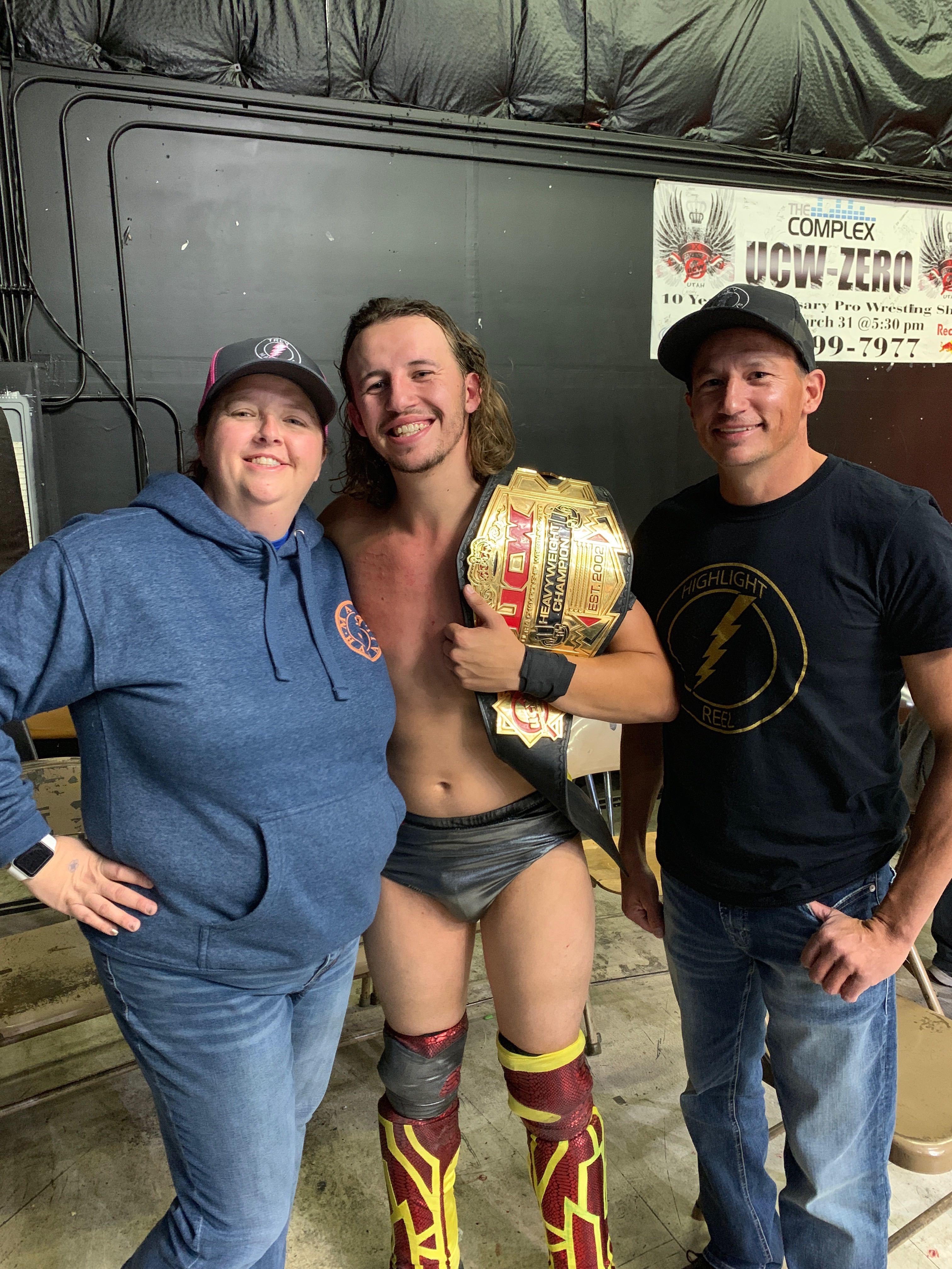 Trai Ballards' parents, Brandi and Shawn, the night he won the heavyweight title. (Photo: Courtesy Trai Ballard)