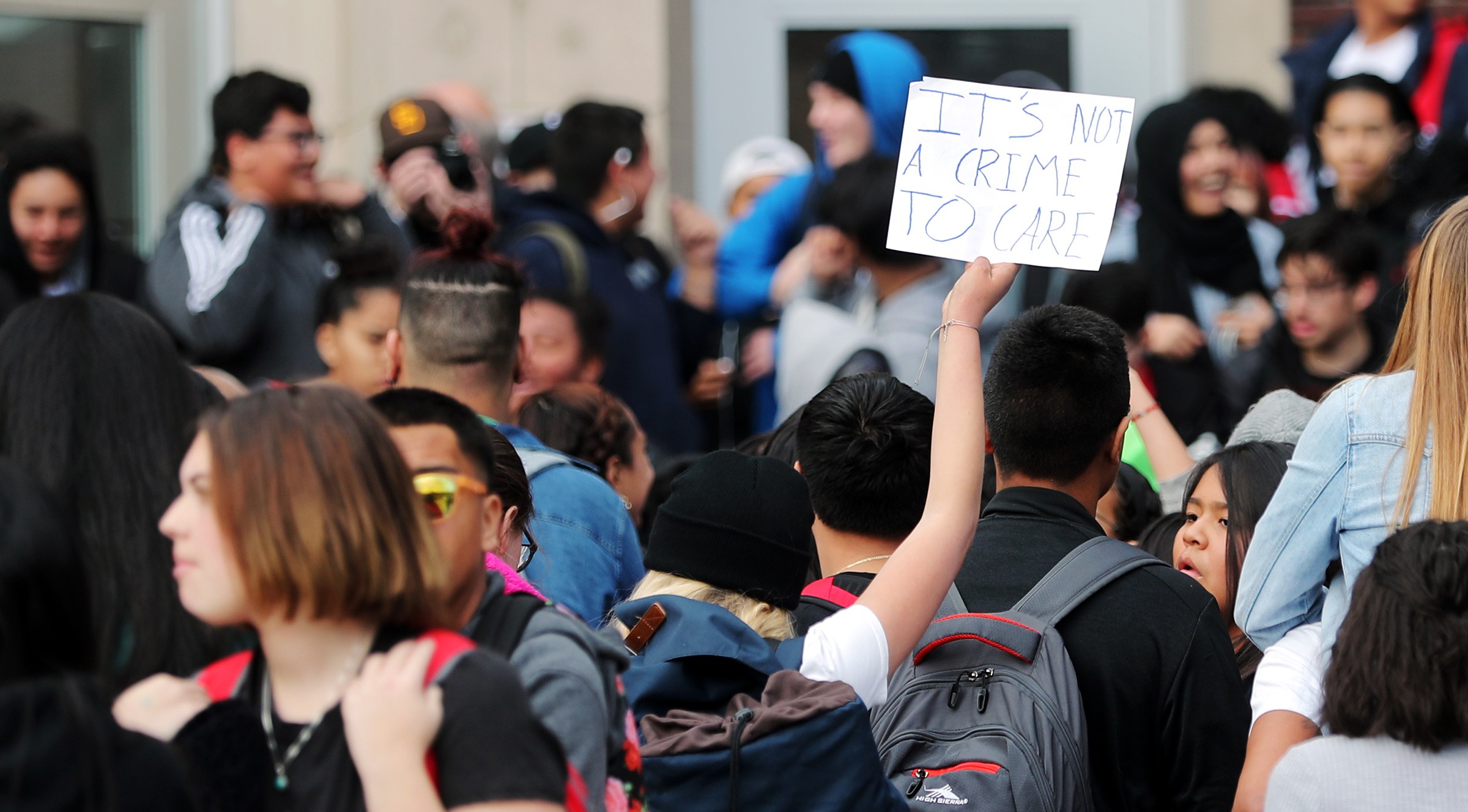 Students at West High School in Salt Lake City protest the suspension of Principal Ford White on Tuesday Nov. 20, 2019. Salt Lake City School District officials placed White on paid administrative leave for an undisclosed reason. (Scott G. Winterton, KSL)