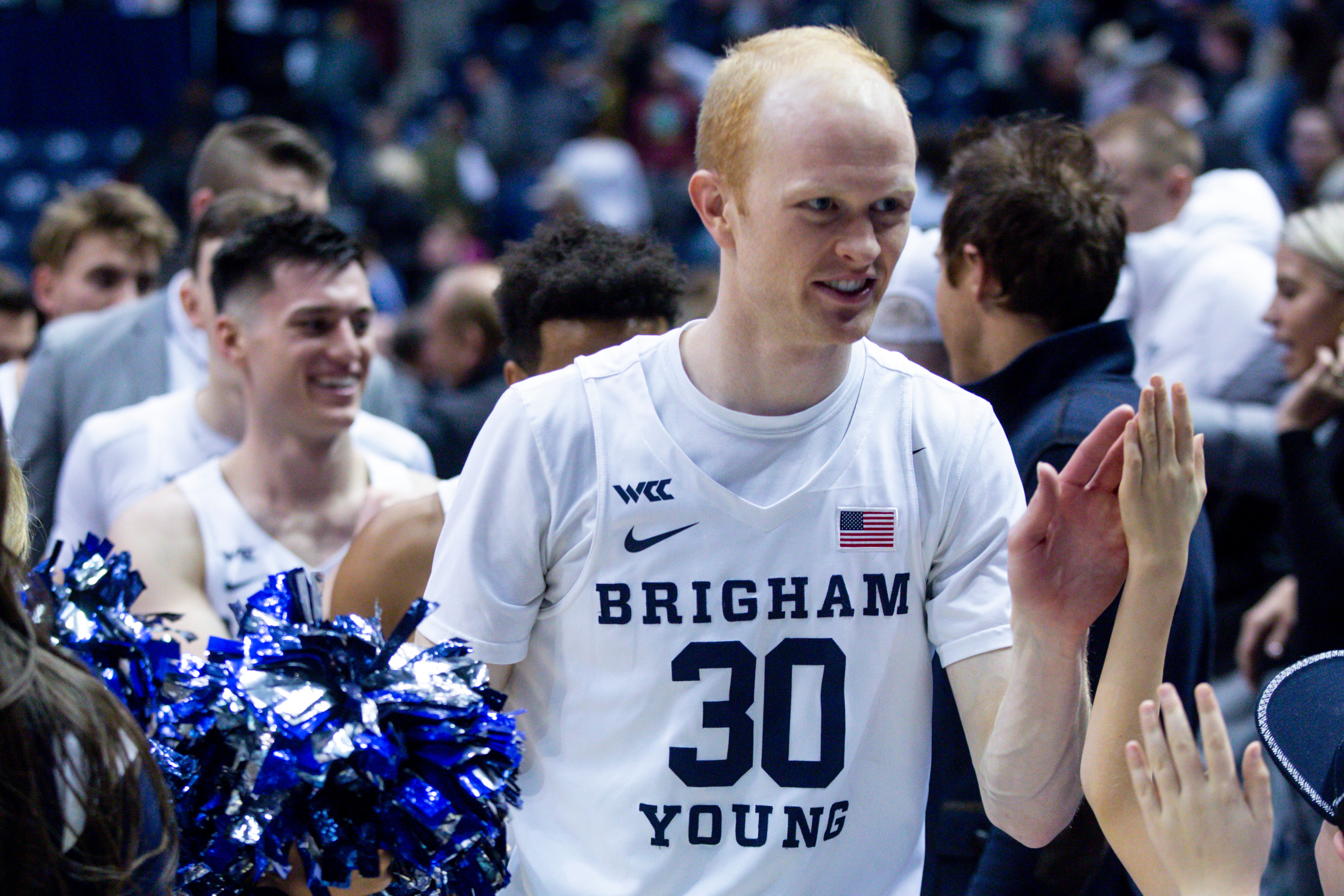 Brigham Young Cougars guard TJ Haws (30) celebrates following the Cougars’ victory in Provo on Thursday, Jan. 30, 2020. BYU defeated the Pepperdine Waves 107-80. (Photo: Ivy Ceballo, KSL)