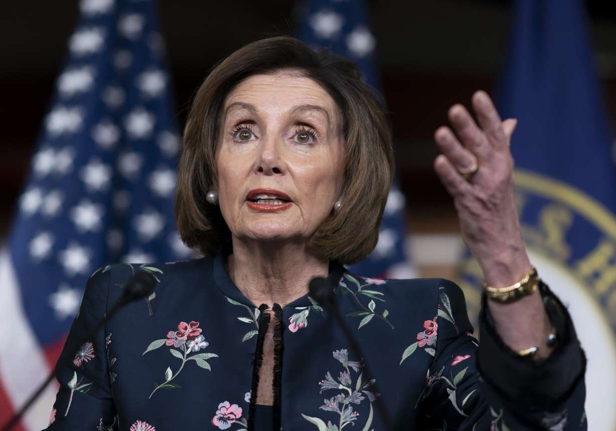 Speaker of the House Nancy Pelosi, D-Calif., meets with reporters during the impeachment trial of President Donald Trump on charges of abuse of power and obstruction of Congress, at the Capitol in Washington, Thursday, Jan. 30, 2020. (AP Photo/J. Scott Applewhite)