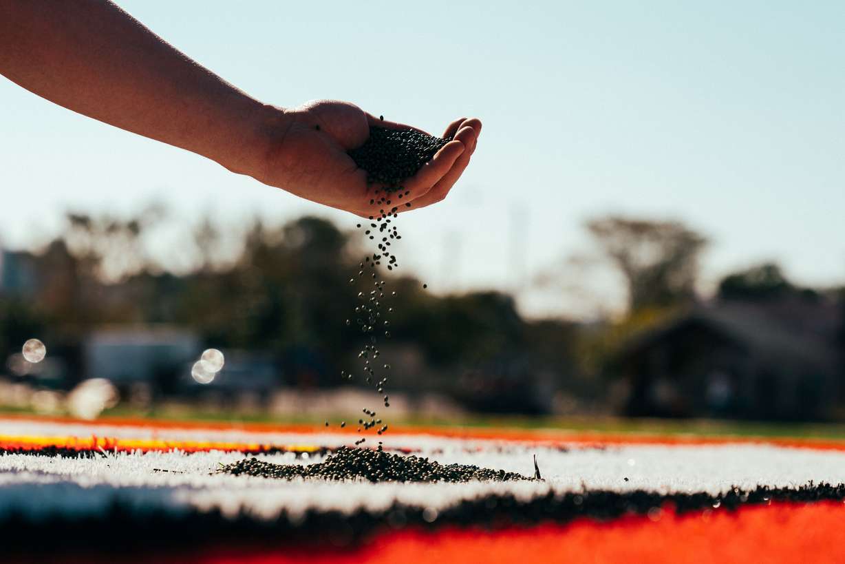 The infill used to make the field was created from upcycled plastic waste. (Courtesy Adidas via CNN)