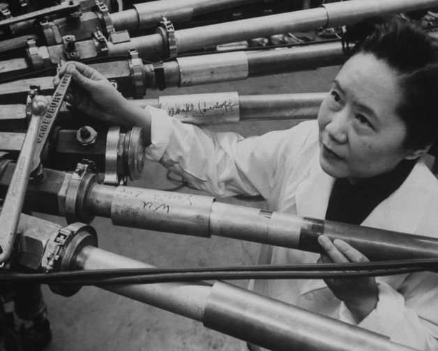 Physicist Dr. Chien-Shiung Wu standing amidst tubes of a particle accelerator at Columbia University. Photo: Robert W. Kelley/The LIFE Picture Collection/Getty Images
