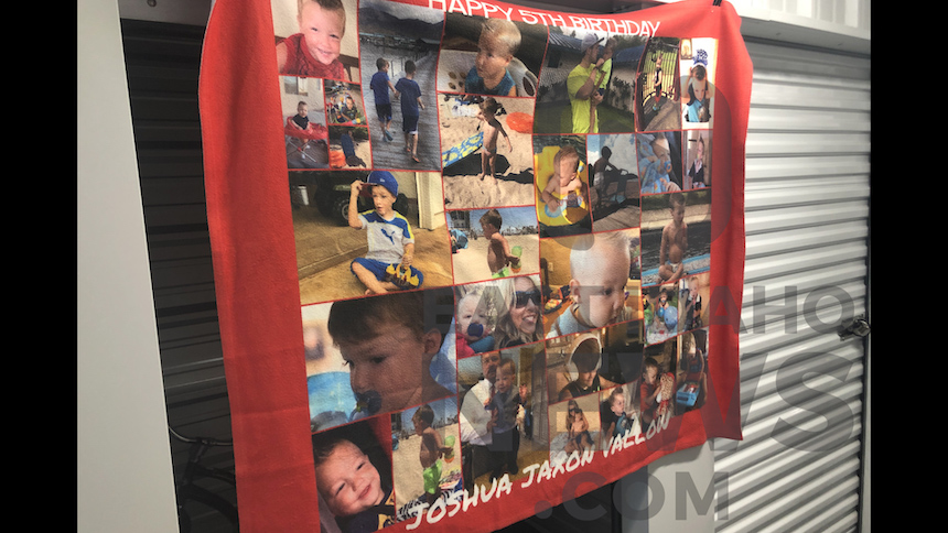 A blanket showing photos of Joshua “JJ” Vallow was found inside the storage unit. (Photo: Nate Eaton, EastIdahoNews.com)