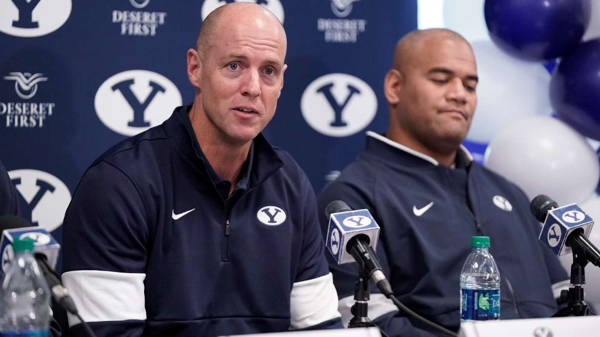BYU linebackers coach Ed Lamb addresses the media on national signing day, Wednesday, Feb. 5, 2020 in Provo.