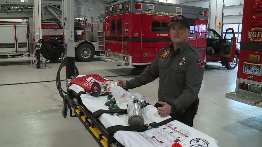 Eric Nish shows off some of the equipment that was donated to the department. (Photo: KSL TV)