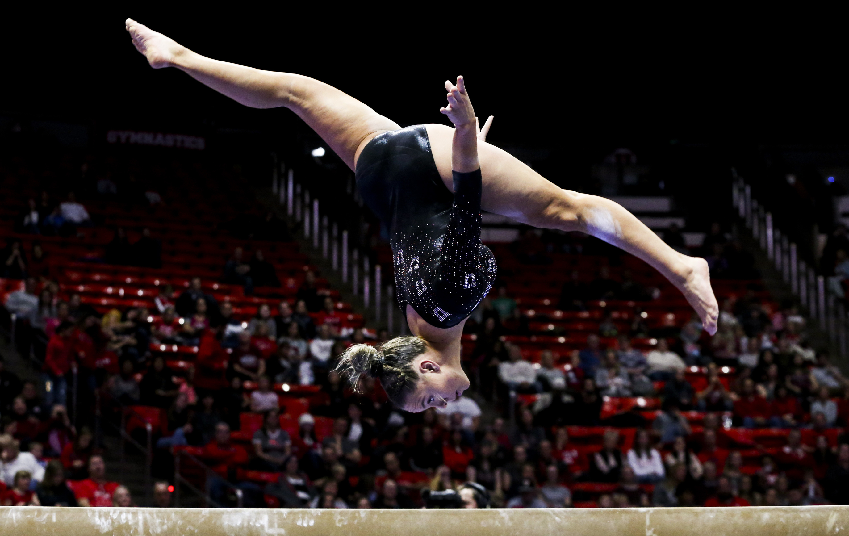 Utah gymnast Maile O'Keefe performs on the beam during the Red Rocks Preview gymnastics event at the Jon M. Huntsman Center on the University of Utah campus in Salt Lake City on Friday, Dec. 13, 2019. (Photo: Colter Peterson, KSL)
