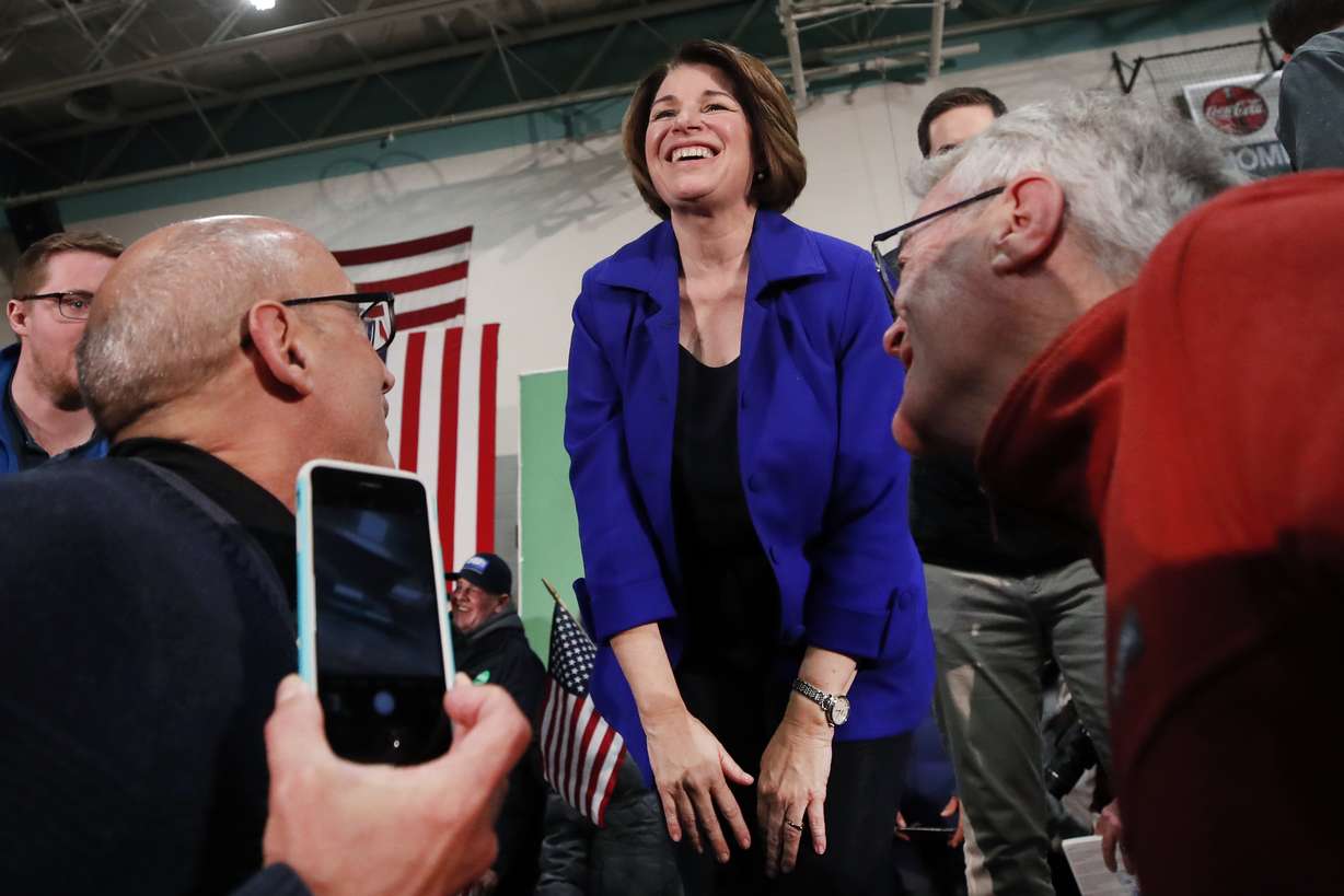 Democratic presidential candidate Sen. Amy Klobuchar, D-Minn., laughs as she speaks to attendees at a campaign event, Sunday, Feb. 9, 2020, in Nashua, N.H. (Elise Amendola, AP Photo)