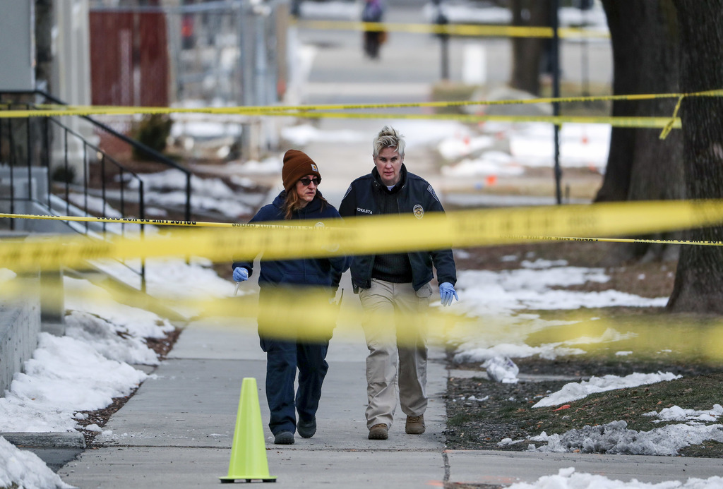 Police investigate an officer-involved shooting after responding to a downtown disturbance in Salt Lake City, Monday, Feb. 10, 2020. (Photo: Steve Griffin, KSL)