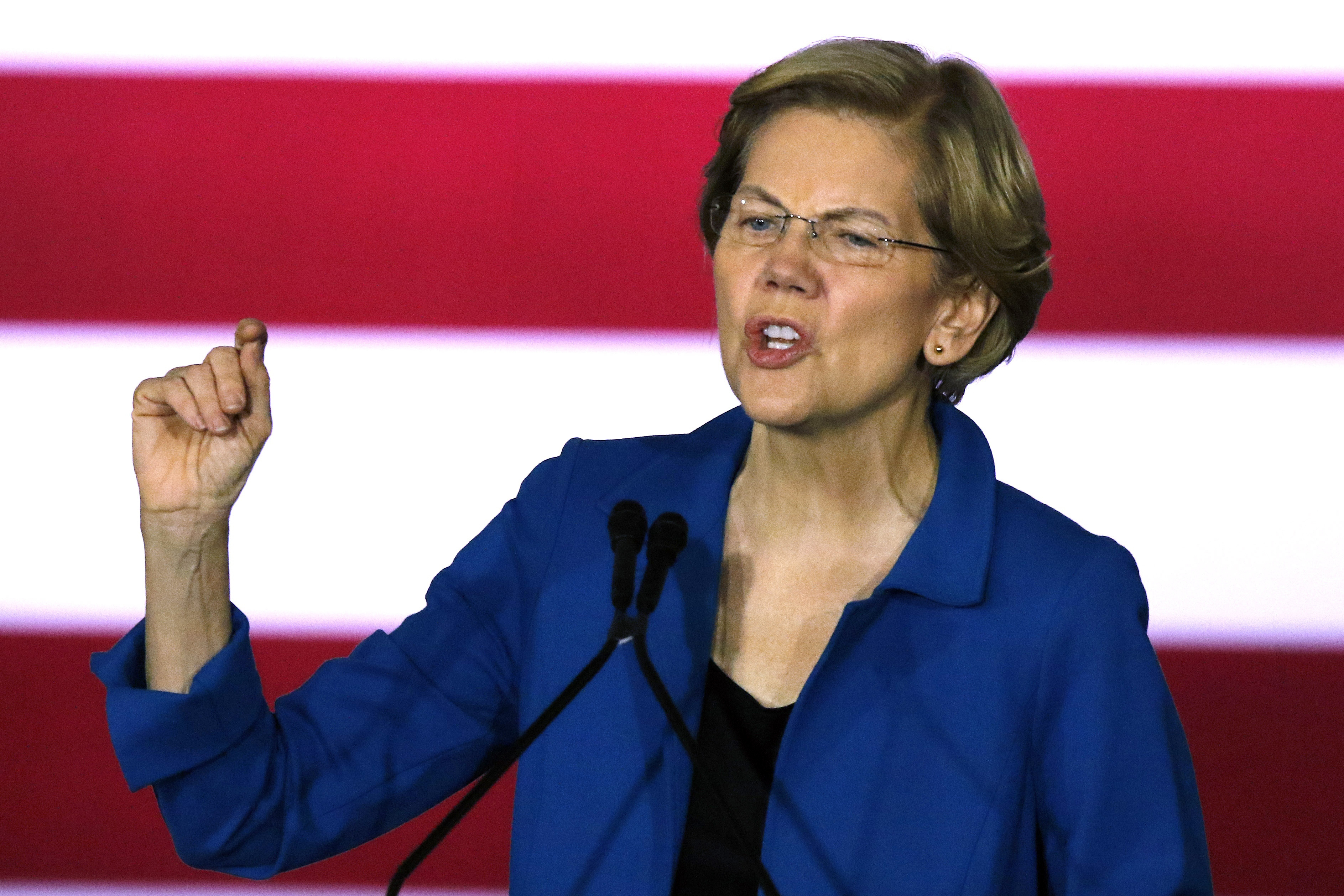 Democratic presidential candidate Sen. Elizabeth Warren, D-Mass., speaks to supporters at a primary election night rally, Tuesday, Feb. 11, 2020, in Nashua, N.H. (AP Photo/Bill Sikes)
