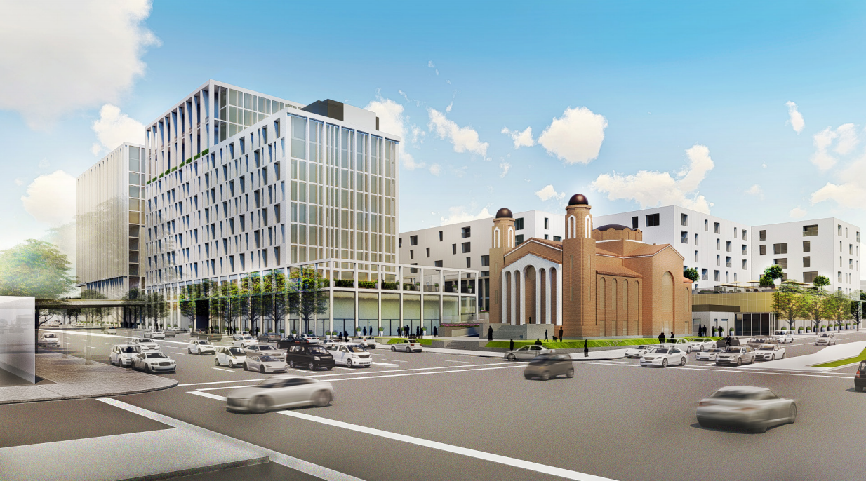 Renderings of the massive proposed development project that will surround the Holy Trinity Greek Orthodox Church at 279 S. 300 West in Salt Lake City. Utah's Greek community announced its public fundraising campaign on Saturday, Feb. 22, 2020. (Photo: Greek Orthodox Church of Greater Salt Lake)