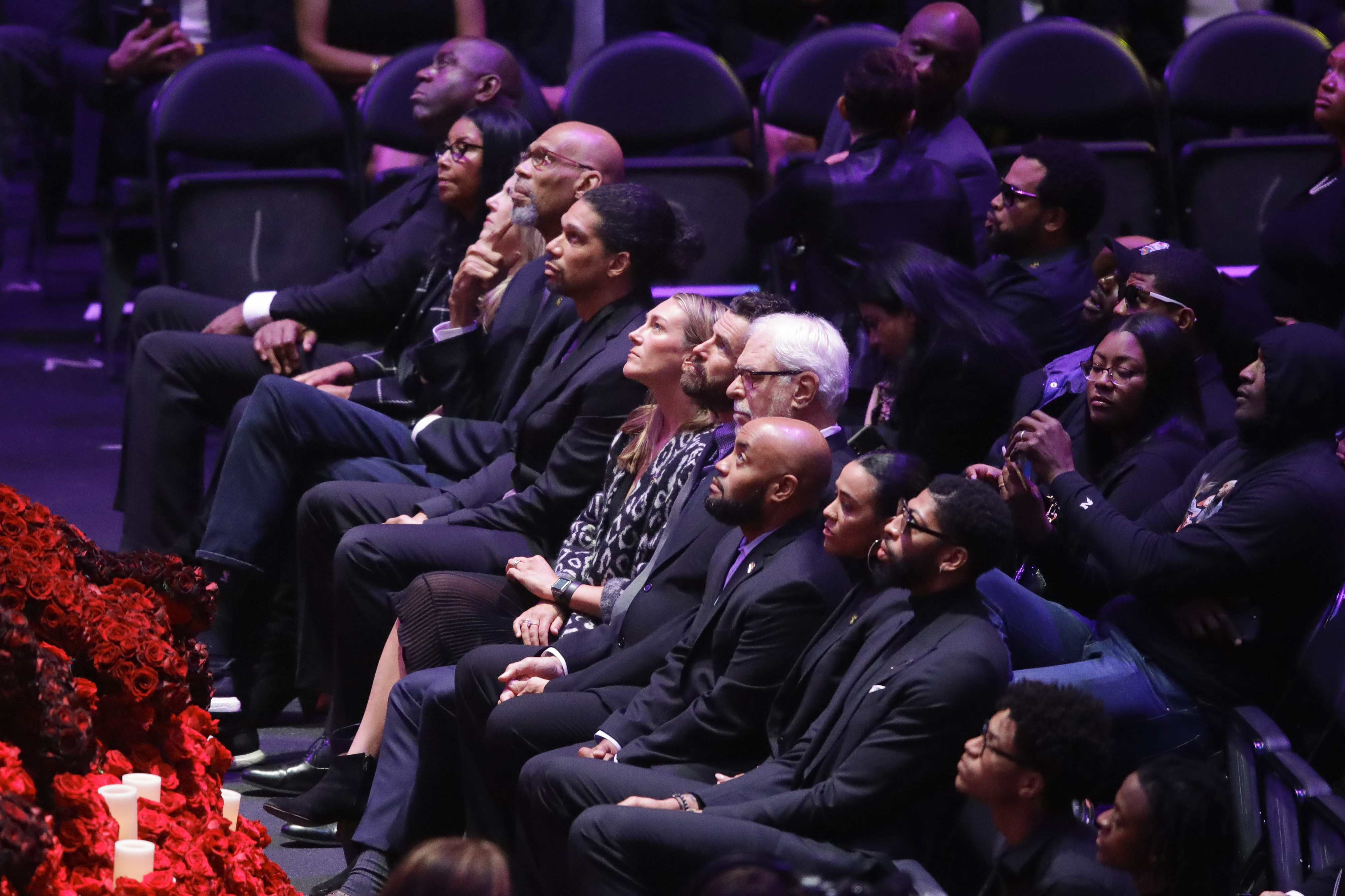 Former Los Angeles Lakers watch during a celebration of life for Kobe Bryant and his daughter Gianna Monday, Feb. 24, 2020, in Los Angeles. (Marcio Jose Sanchez, AP Photo)