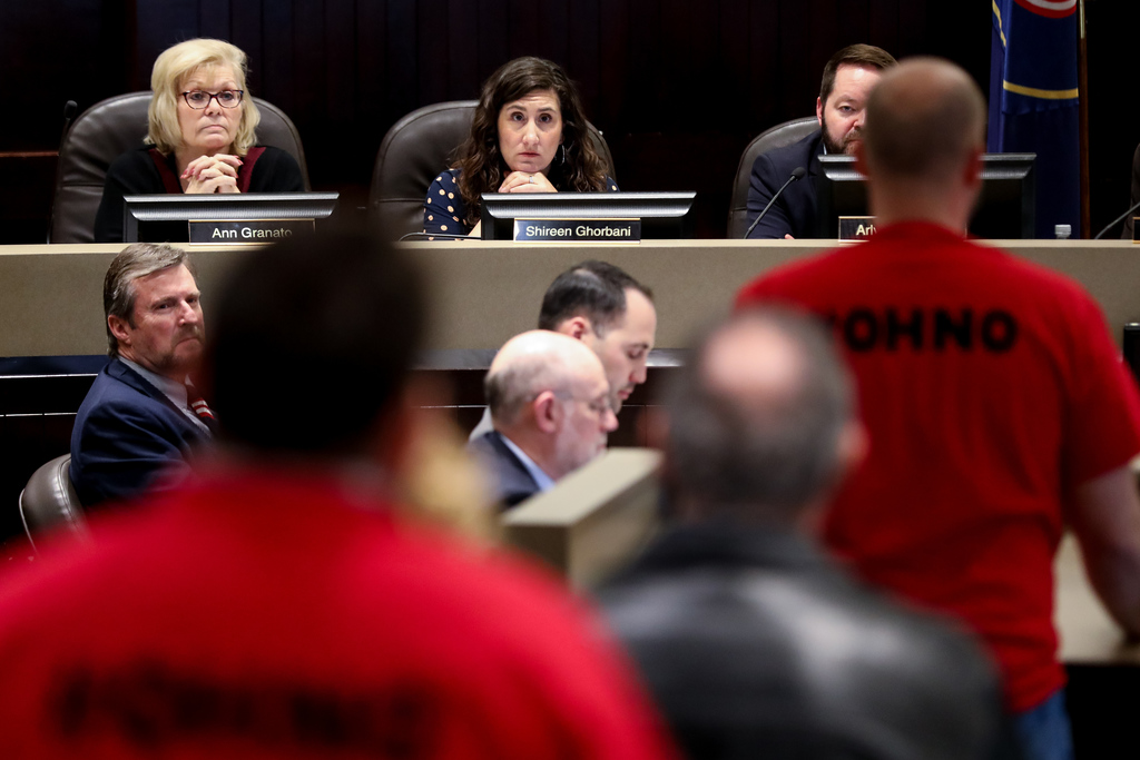 Salt Lake County Council members Ann Granato, left, Shireen Ghorbani and Arlyn Bradshaw listen as commenters voice their opinions on the proposed Olympia Hills development during a council meeting at the Salt Lake County Government Center in Salt Lake City on Tuesday, Feb. 25, 2020. (Photo: Spenser Heaps, KSL)