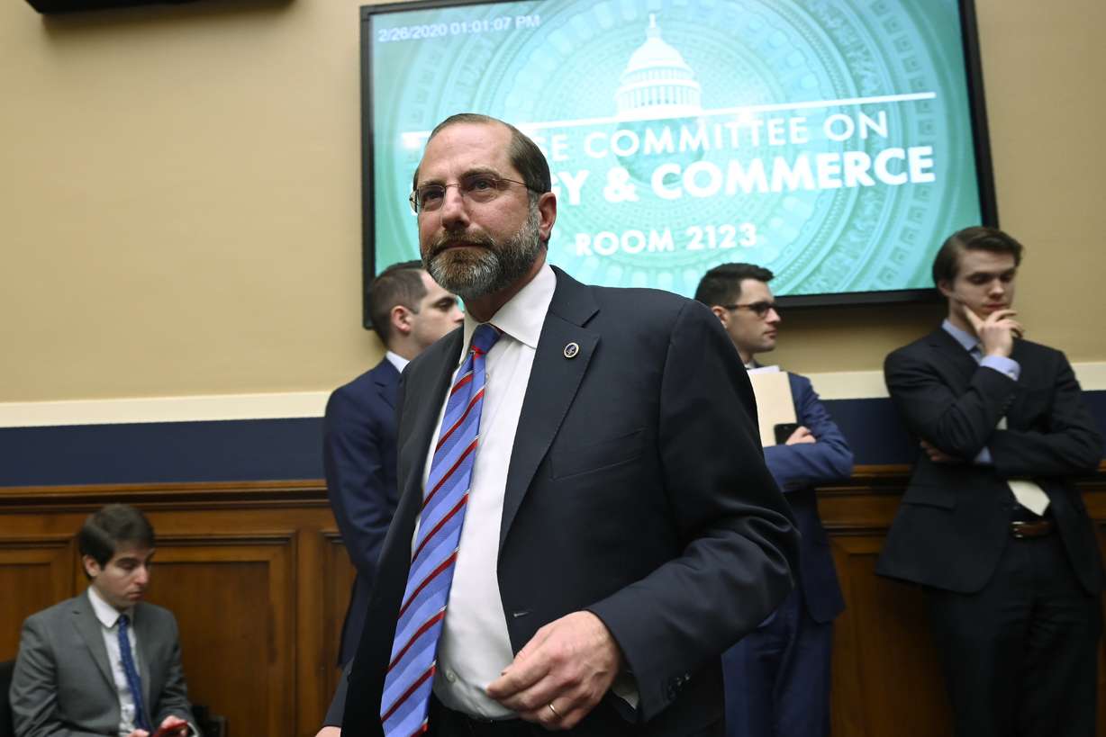 Health and Human Services Secretary Alex Azar arrives to testify before a House Commerce subcommittee on Capitol Hill in Washington, Wednesday, Feb. 26, 2020, during a hearing on the budget and the coronavirus threat. (Susan Walsh, AP Photo)