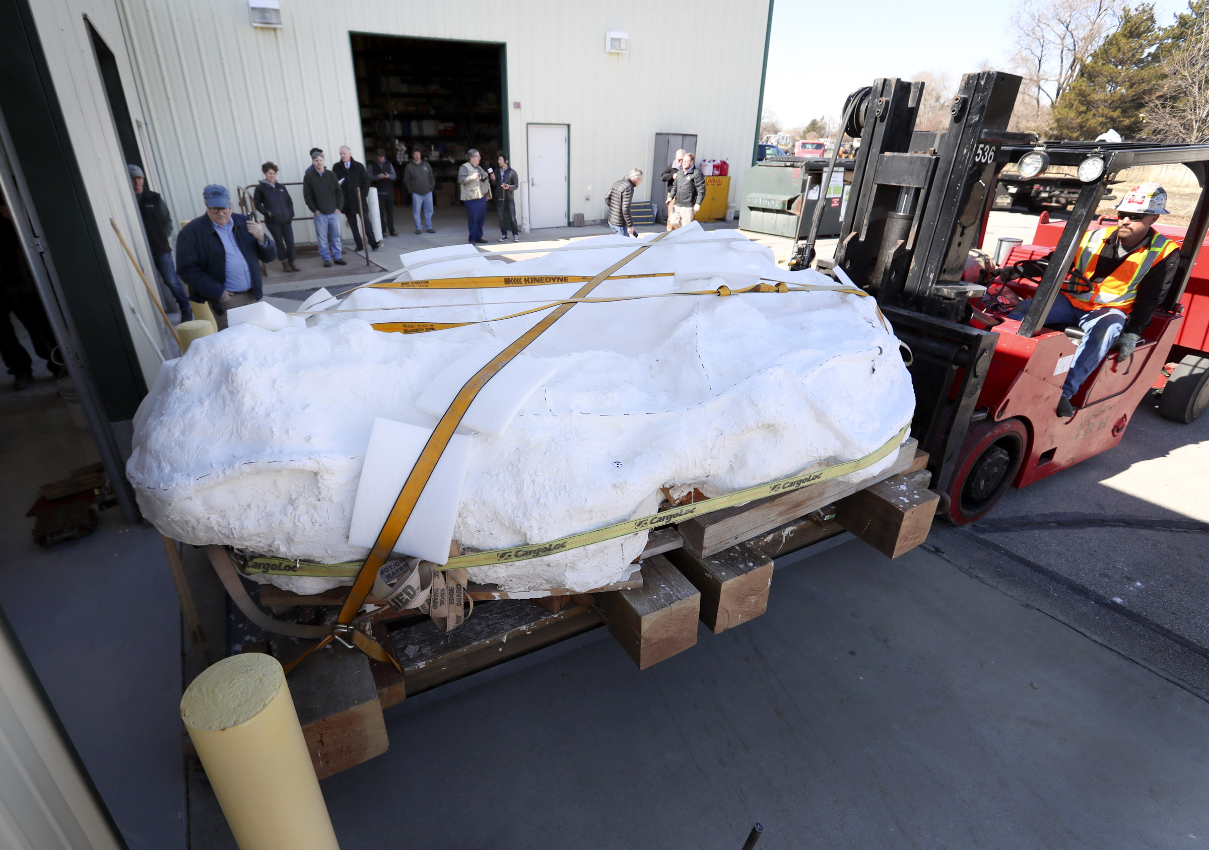 Chunk of sandstone that could contain over a dozen Utahraptor skeletons finds a new home