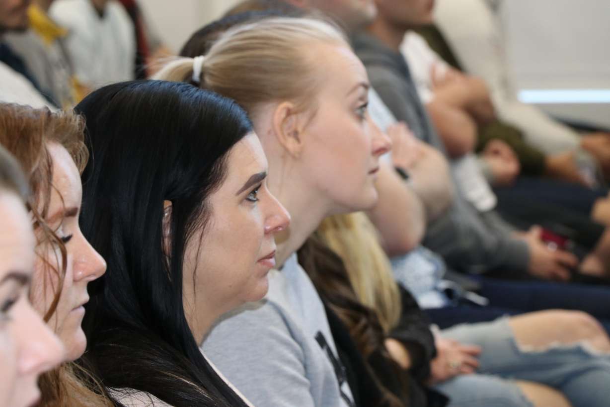 Podium employees listen to Sen. Mitt Romney during a Q&A at the company's headquarters in Lehi Friday, Feb. 28, 2020. (Photo: Liesl Nielsen, KSL.com)