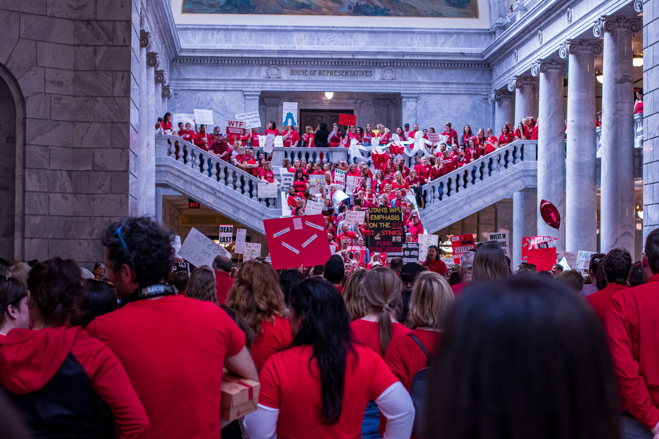 A group of teachers, parents and students hold a rally at the Utah Capitol in Salt Lake City on Friday, Feb. 28, 2020. The group demanded legislators to increase funding for Utah students. (Photo: Carter Williams, KSL.com)