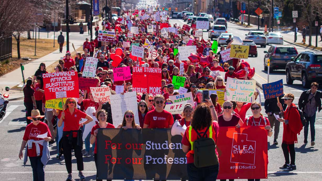 ‘We love our students’: Utah teachers walk, demand education spending increase