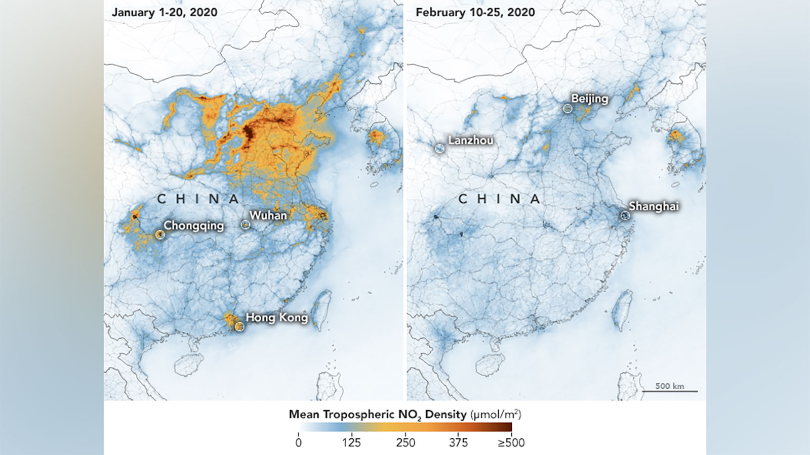 NASA images show a decrease in China's pollution related to coronavirus shutdown