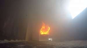 During an experiment, flames smoldered inside the vent for quite a while before traveling to the barrel of the dryer and igniting the clothes. Photo: KSL TV