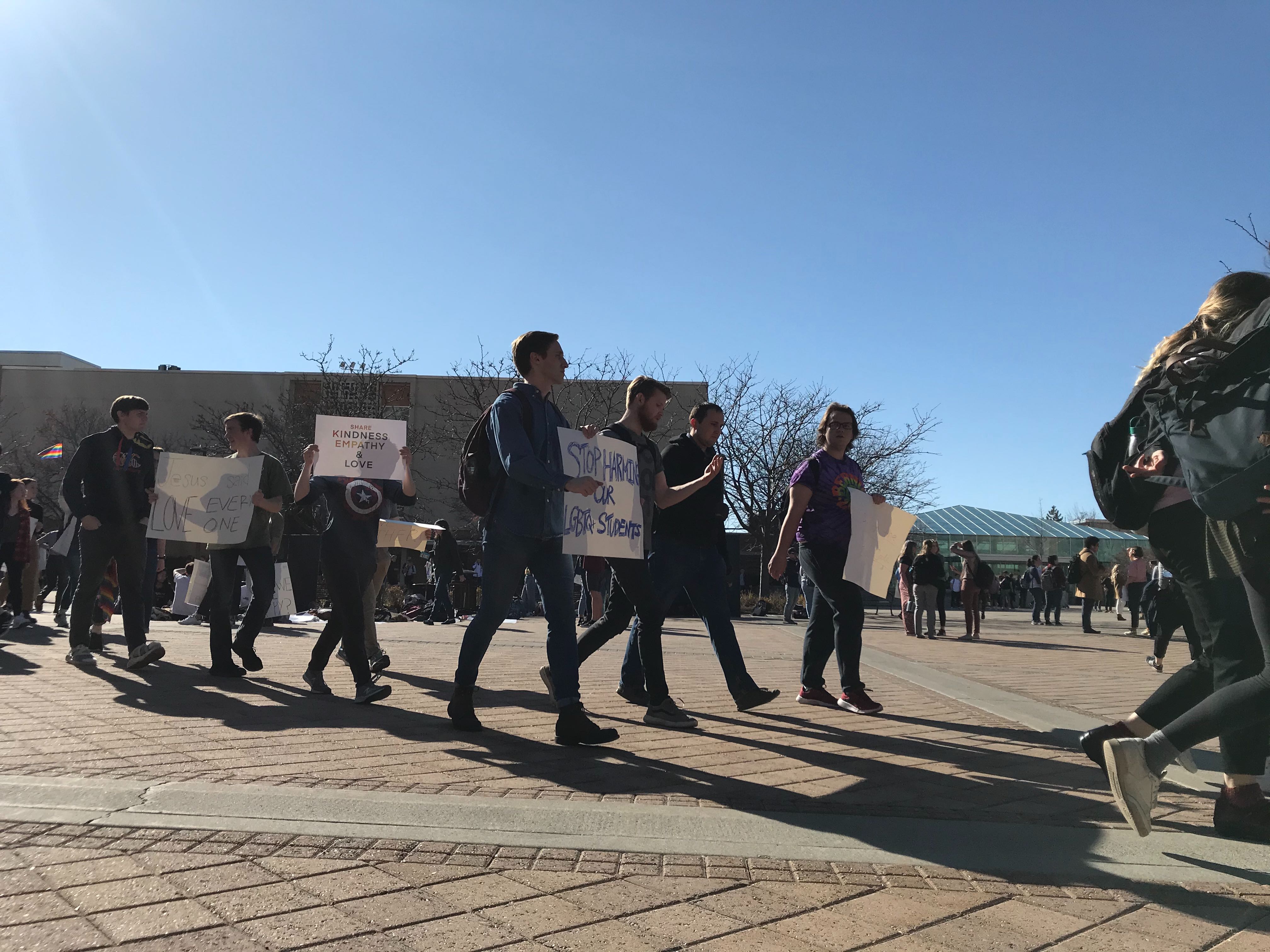 A group of students protested a letter sent from the BYU Honor Code Office that clarified the university's same-sex dating policies. (Photo: Sean Walker, KSL.com)