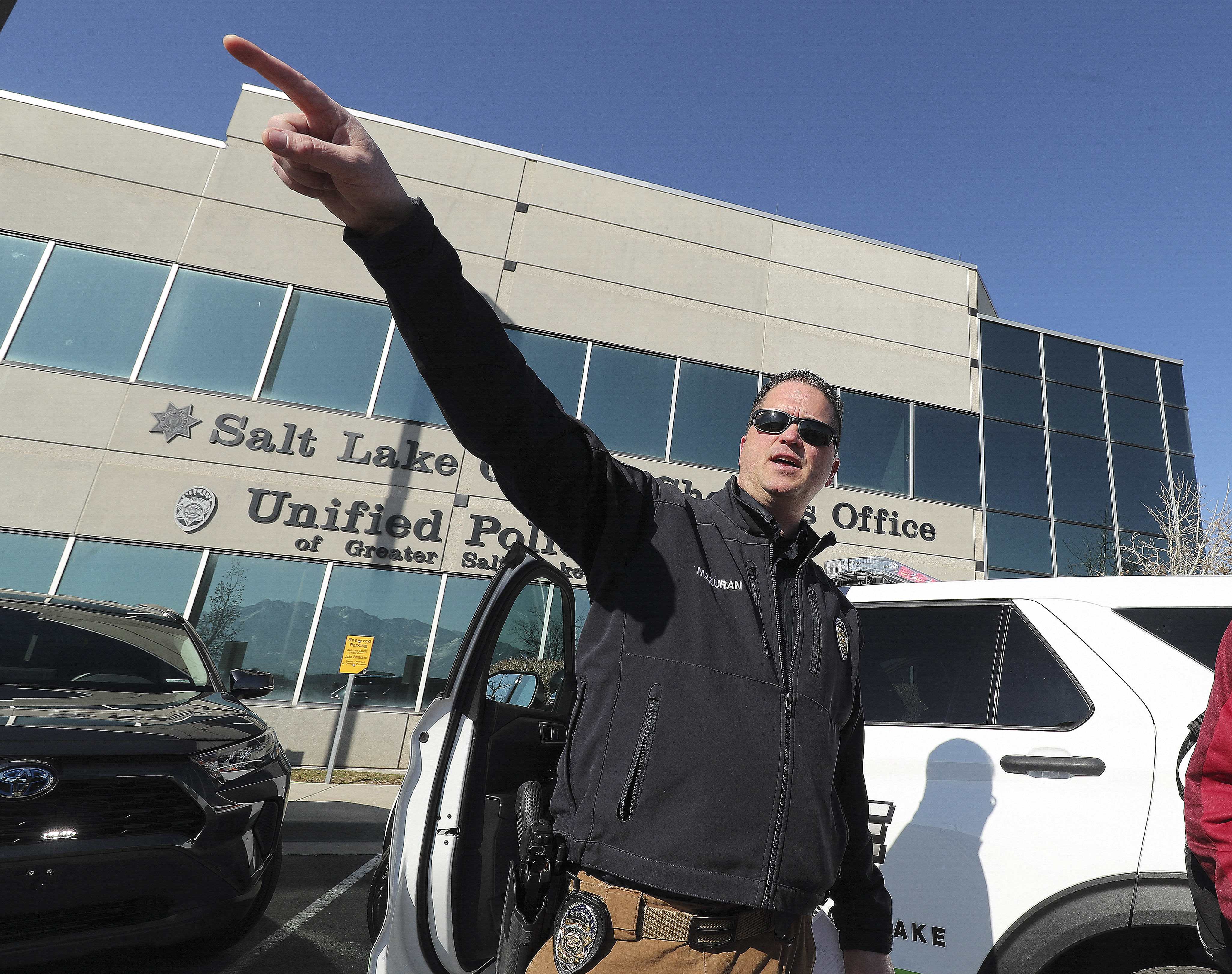 Unified Police Department Chief Jason Mazuran talks about the department's new Ford hybrid Police Interceptors at police headquarters in South Salt Lake on Wednesday, March 4, 2020. The department is stepping up its efforts to help keep Salt Lake County’s air clean. (Jeffrey D. Allred, KSL)