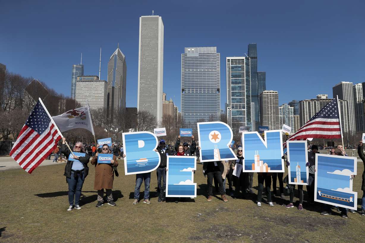 Supporters of Democratic presidential candidate Sen. Bernie Sanders, I-Vt., gather for a rally in Chicago's Grant Park Saturday, March 7, 2020. (Photo: Charles Rex Arbogast, Associated Press)