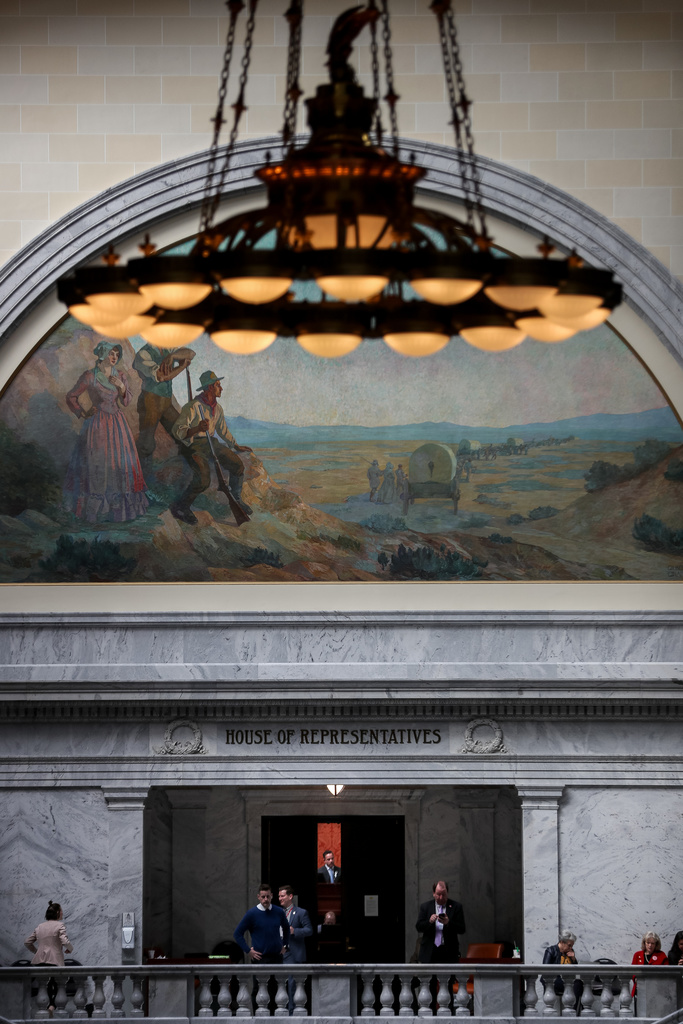 House Speaker Brad Wilson, R-Kaysville, is seen through the doors of the House chamber on the final day of the legislative session at the Capitol in Salt Lake City on Thursday, March 12, 2020. (Photo: Spenser Heaps, KSL)