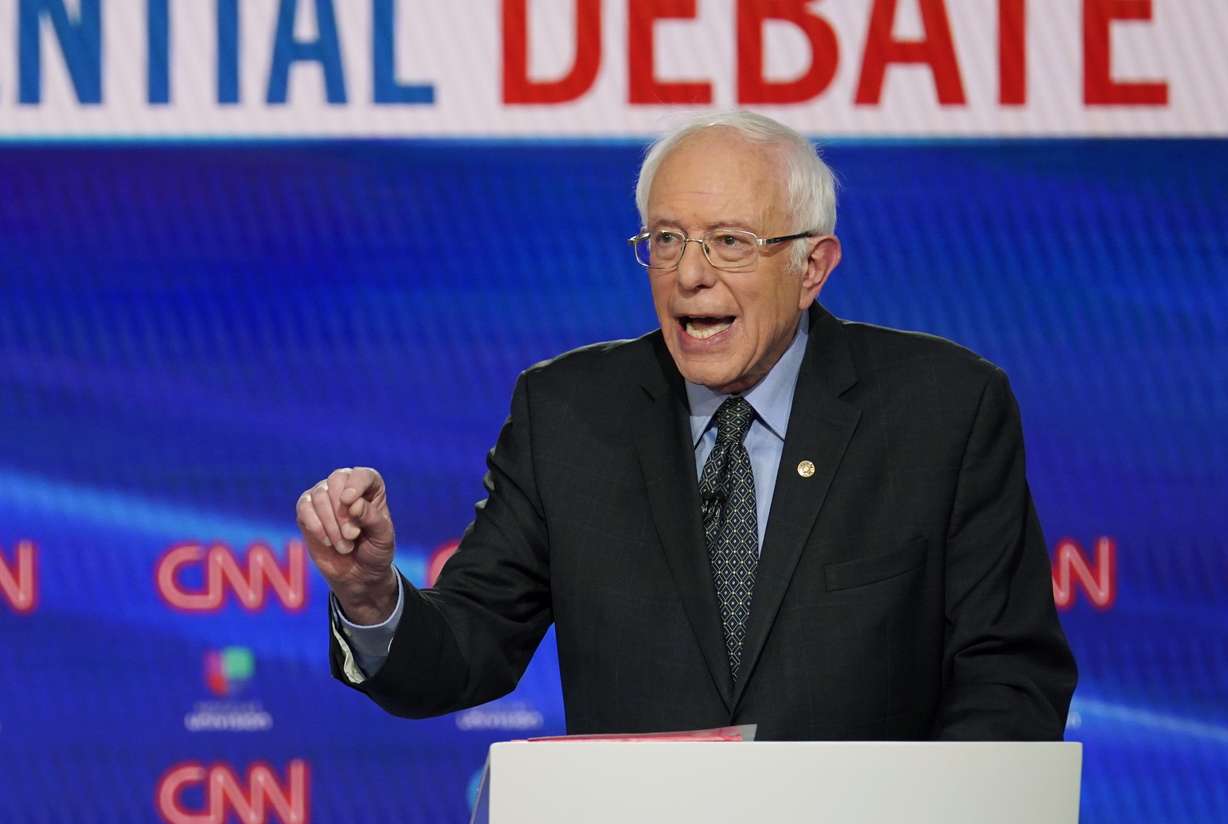 In this Sunday, March 15, 2020, photo, Sen. Bernie Sanders, I-Vt., with former Vice President Joe Biden, speaks during a Democratic presidential primary debate at CNN Studios in Washington. (Photo: AP Photo)