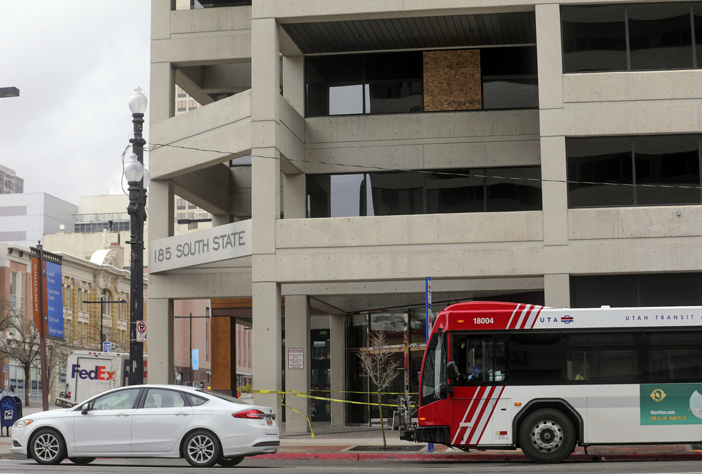 A window is boarded up on the Maverick building in Salt Lake City after breaking in Wednesday's 5.7 magnitude earthquake, that was centered near Magna, on Thursday, March 19, 2020. (Photo: Kristin Murphy, KSL)