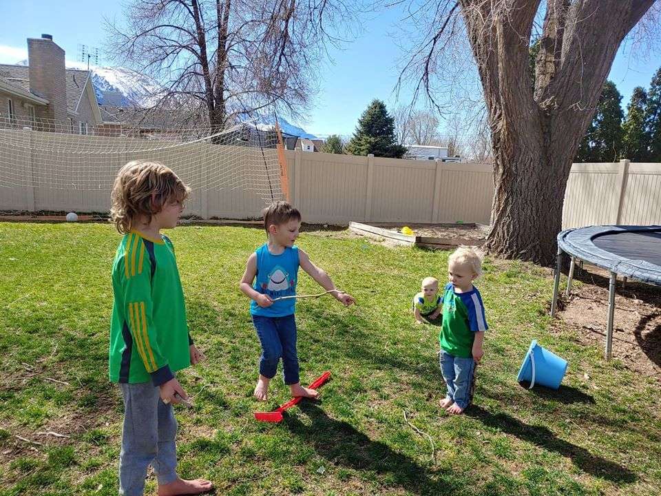 Arianne Brown's four younger kids practice social distancing as they play in their backyard. (Photo: Arianne Brown, KSL.com contributor)