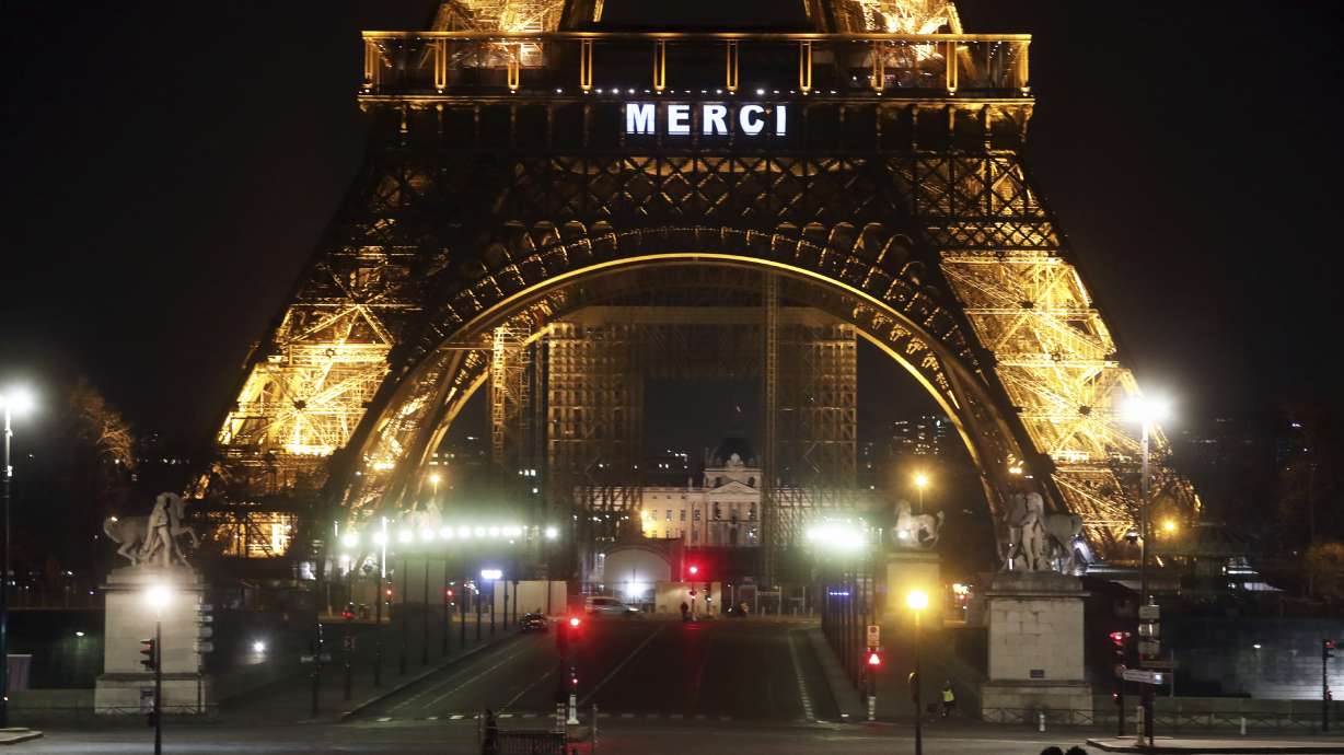 Eiffel Tower says "Merci" to health workers fighting virus