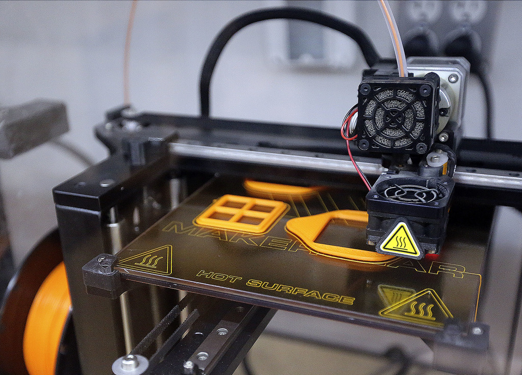 A 3D printer makes mask parts for Provo police to use during the COVID-19 pandemic at Fortem Technologies in Pleasant Grove on Monday, March 30, 2020. Each printer can print two masks at a time and it takes about six hours to complete the print cycle. (Photo: Kristin Murphy, KSL)