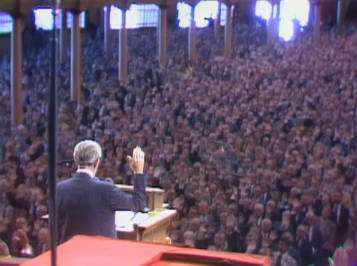 Elder N. Eldon Tanner takes a sustaining vote after reading a letter by the First Presidency pertaining to the revelation on the priesthood in 1978. (The Church of Jesus Christ of Latter-day Saints)