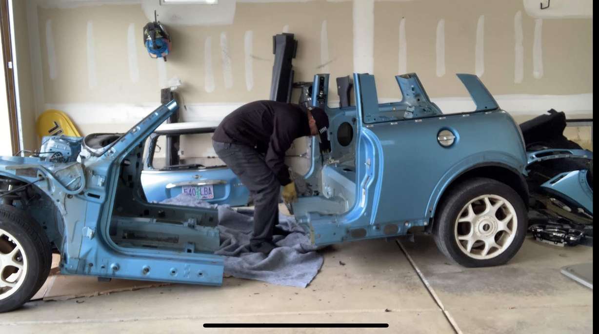 Cutting Brent Cheney's 2005 MINI Cooper apart. The neighbors must've been curious. (Photo: Brent Cheney)