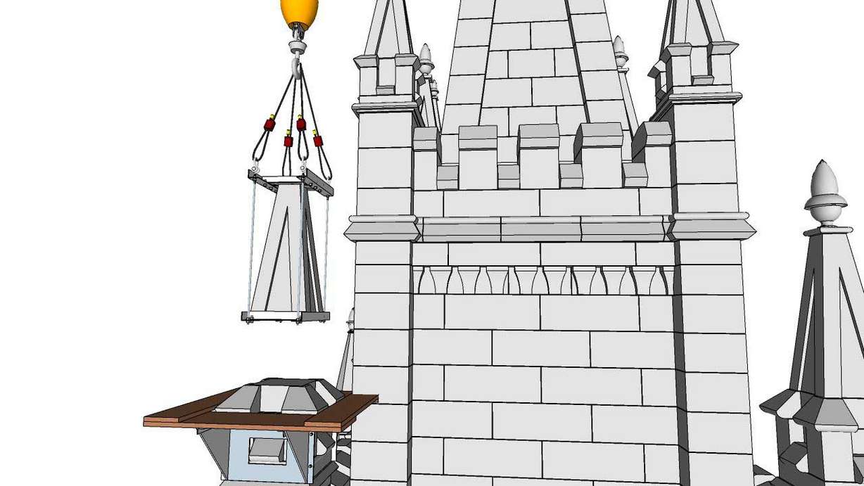 An artist's rendering of a crane removing stones from the Salt Lake Temple. (Photo: The Church of Jesus Christ of Latter-day Saints)