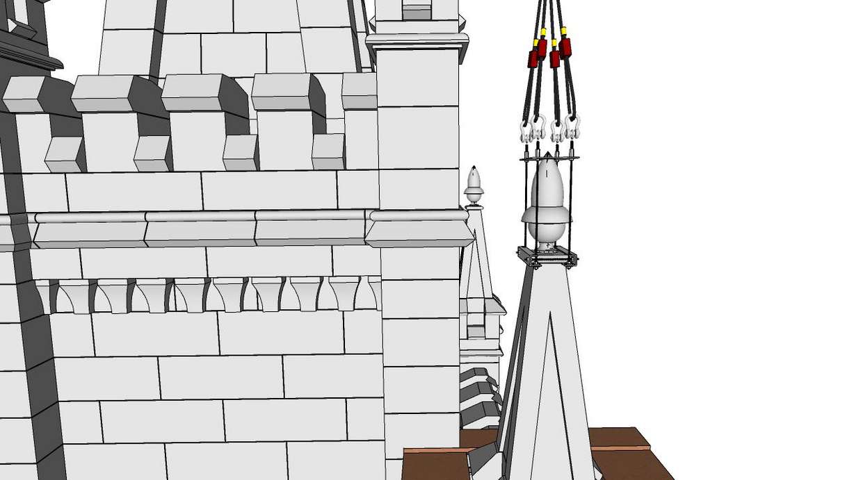 An artist's rendering of a crane removing stones from the Salt Lake Temple that were displaced during an earthquake in March 2020. (Photo: The Church of Jesus Christ of Latter-day Saints)