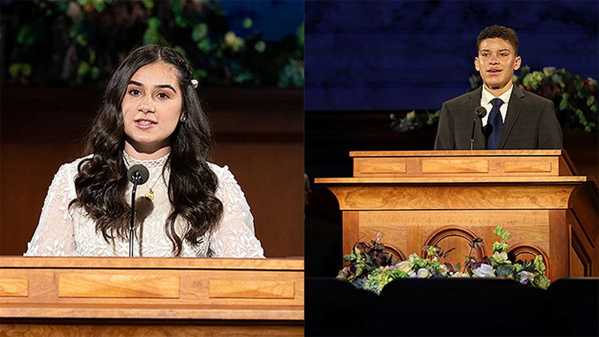 Laudy Kaouk (left), 17, and Enzo Petelo (right), 15, spoke about how youth are blessed by the priesthood during the Saturday evening session of general conference on Saturday, April 4, 2020. (Photo: The Church of Jesus Christ of Latter-day Saints)