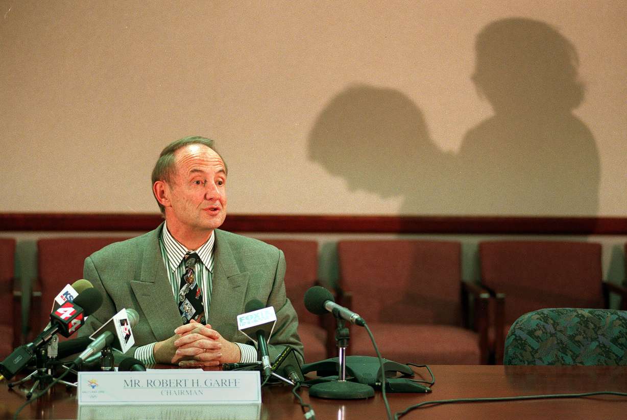 Chairman Robert Garff answers the media's questions on whether or not the 2002 Olympics will be taken away from Salt Lake City, Jan. 11, 1999. (Photo: Laura Seitz, KSL)