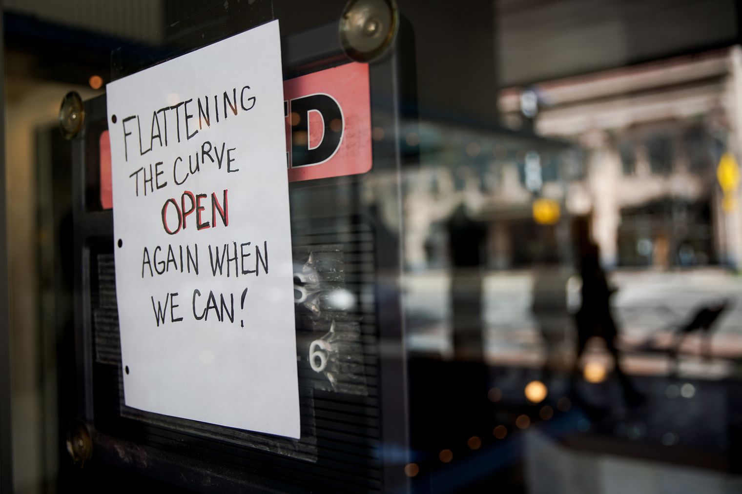COVID sign, window, business