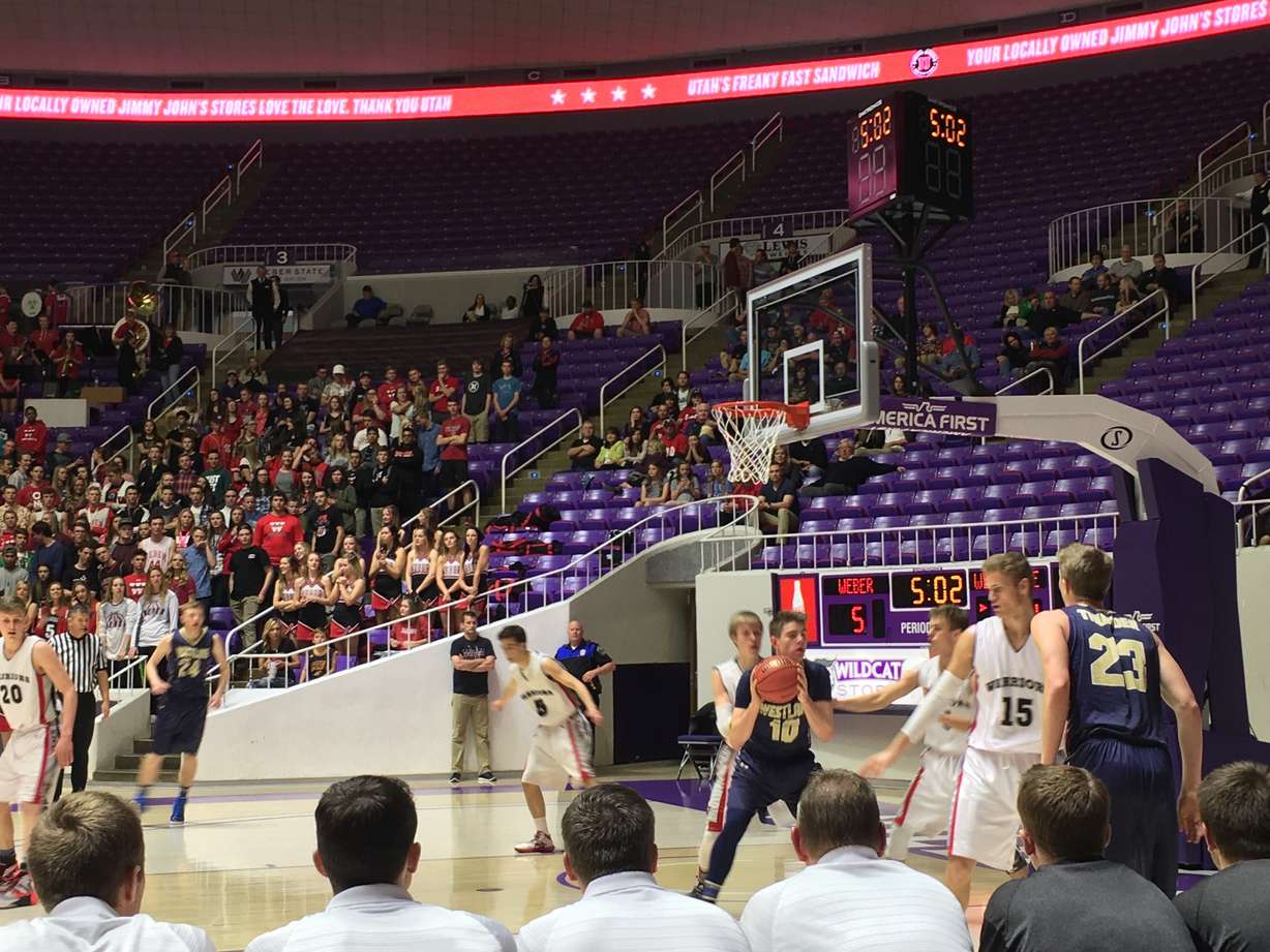 Asa McCord works inside for Westlake against Weber in the 5A boys basketball state tournament. (Photo: Mark Douglas, KSL.com)