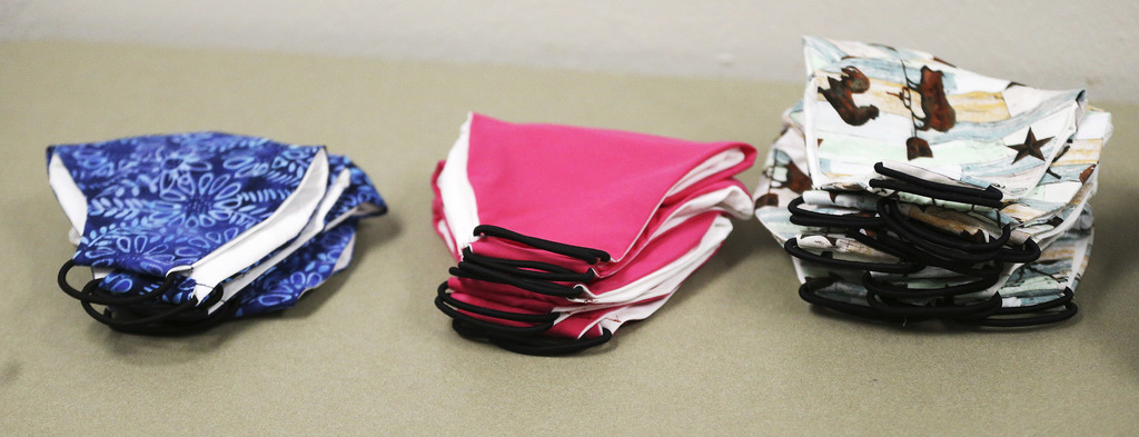 Protective face masks made by inmates at the Utah County Security Center in Spanish Fork are pictured on Wednesday, April 15, 2020. The women are trying to help curb the spread of coronavirus from jail. The masks are being made for county patrol deputies, suspects, county employees and inmate kitchen workers.(Photo: Jeffrey D Allred, KSL)