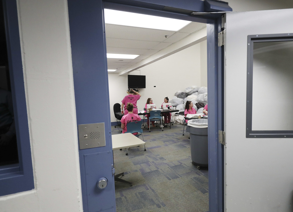 Inmates make protective face masks at the Utah County Security Center in Spanish Fork on Wednesday, April 15, 2020. The women are trying to help curb the spread of coronavirus from jail. The masks are being made for county patrol deputies, suspects, county employees and inmate kitchen workers. (Photo: Jeffrey D Allred, KSL)