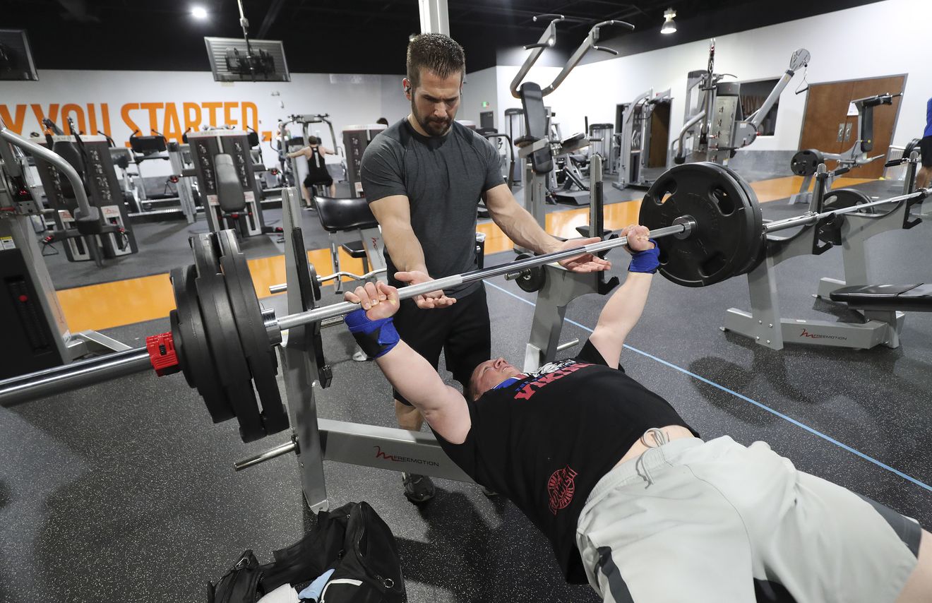 Phil Templeman spots Jared Vanderkolk while lifting at the Training Room in American Fork on Tuesday, April 21, 2020. The Training Room has stayed open during COVID-19 pandemic. (Photo: Jeffrey D. Allred, KSL)