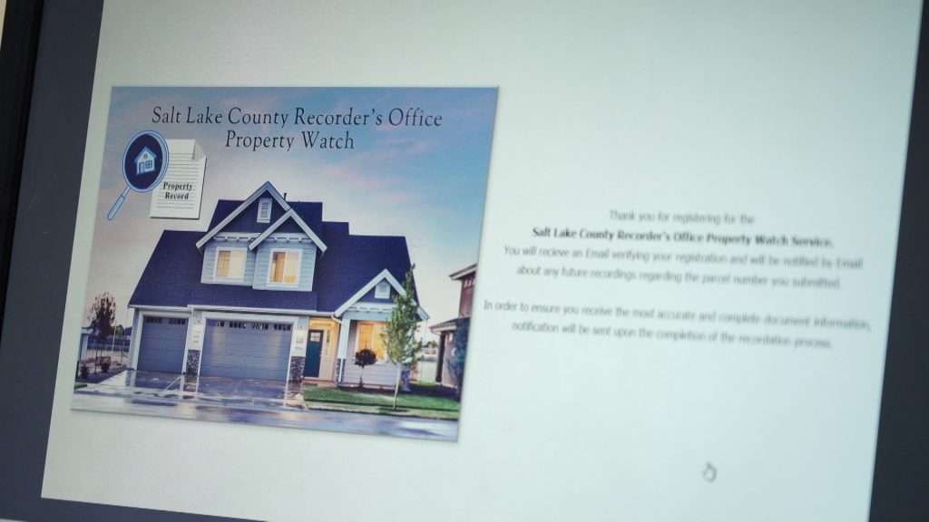 Salt Lake County officials have launched a new tool aimed at making sure homeowners aren’t caught off guard by deed fraud Tuesday, April 21, 2020. (Photo: KSL TV)