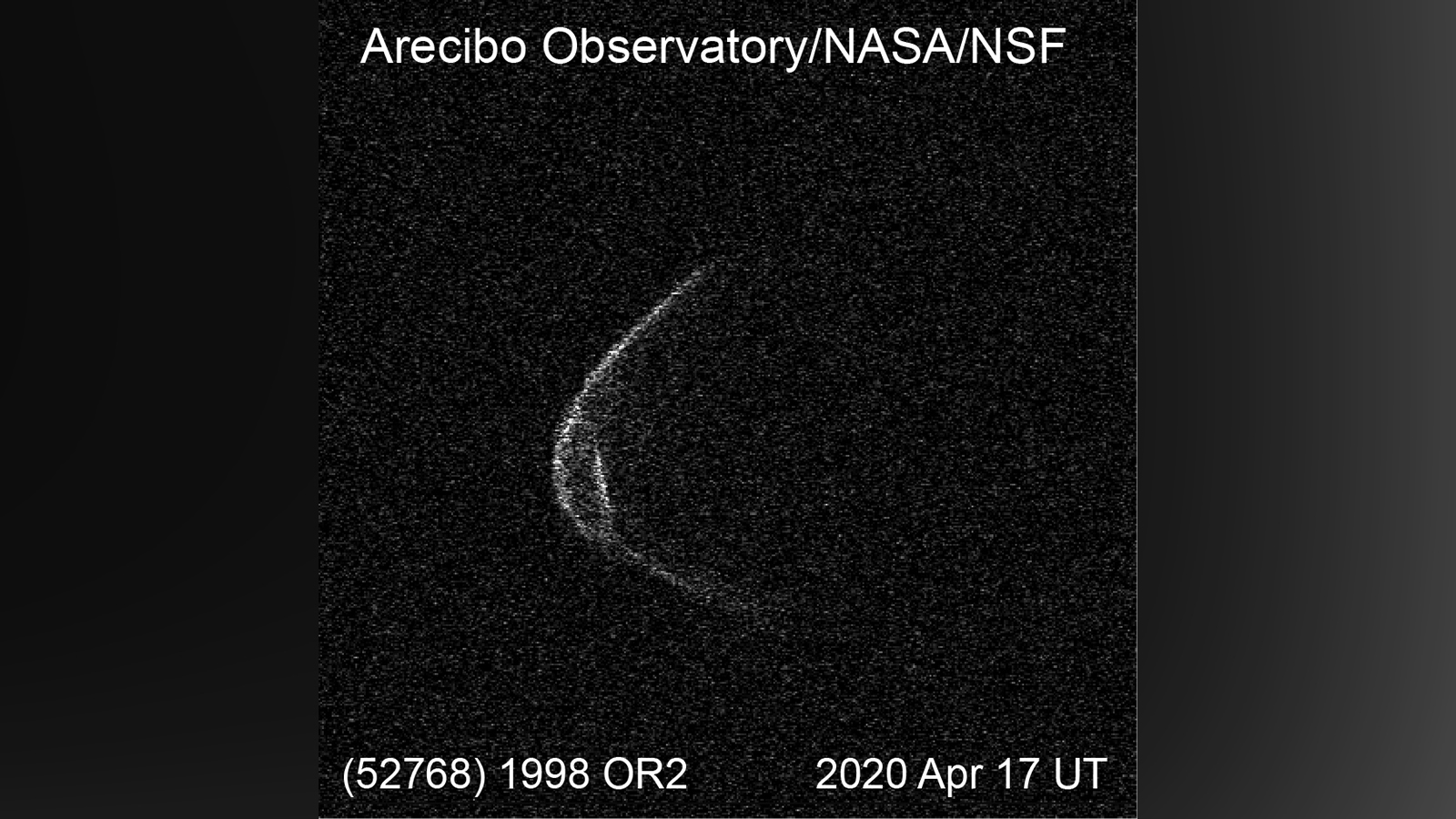 This Doppler radar image of asteroid 1998 OR2 makes it appear as though the asteroid is wearing a face mask. (Arecibo Observatory/NASA/NSF)