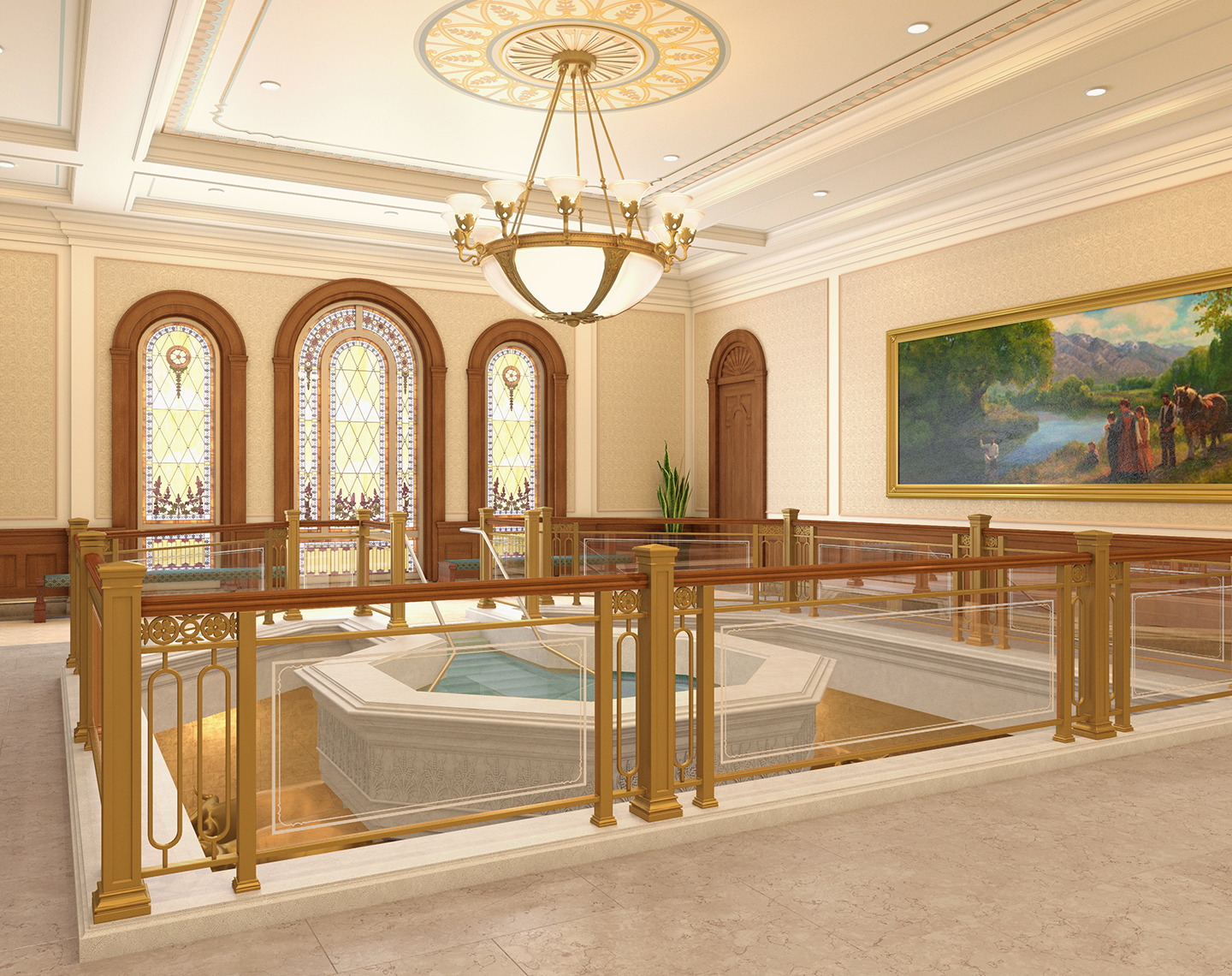 The rendering of the baptistry at the planned Tooele Valley Temple (The Church of Jesus Christ of Latter-day Saints)