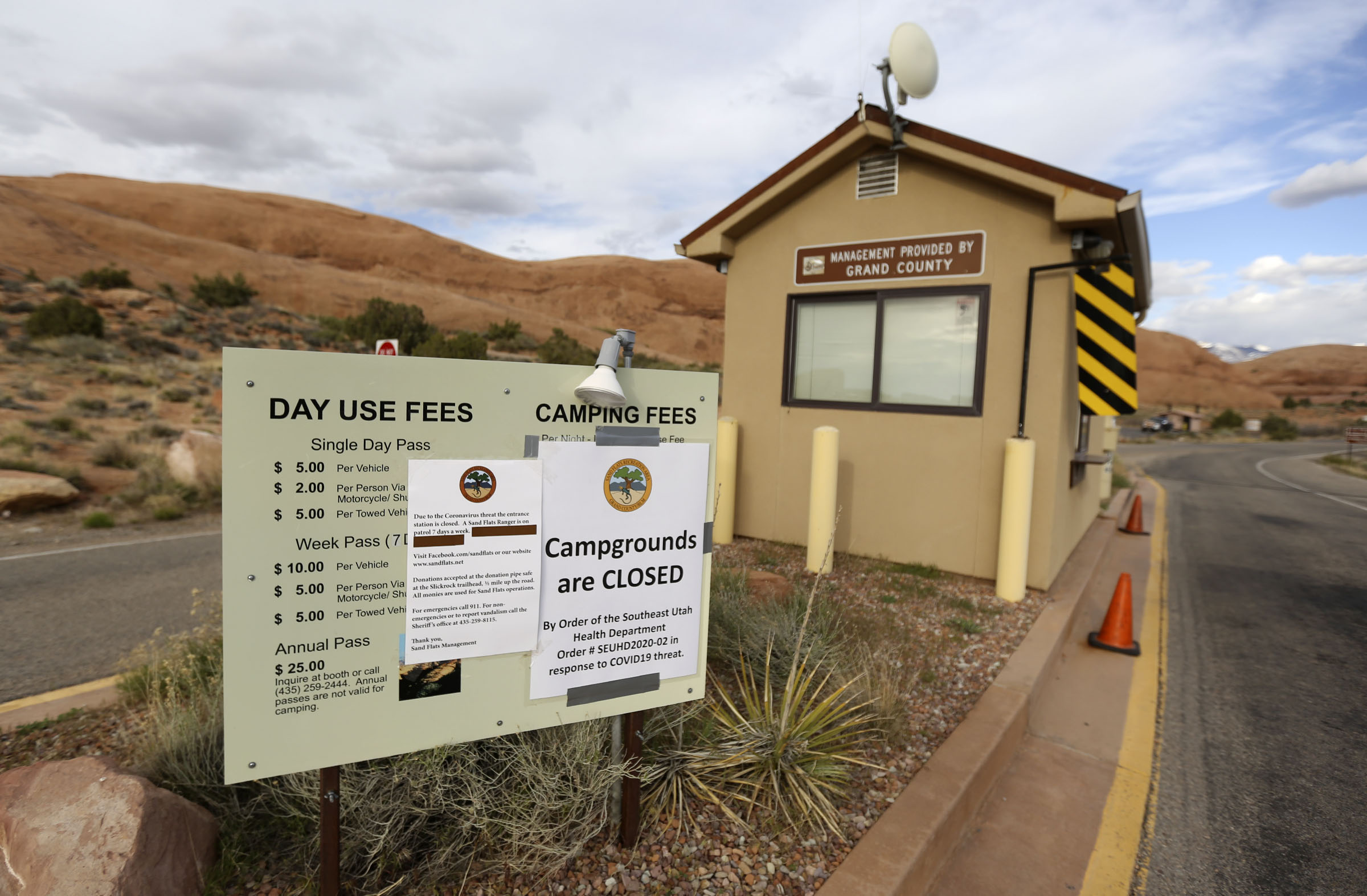 Campgrounds by the popular Slick Rock mountain biking trails in Moab are closed due to the COVID-19 pandemic on Saturday, April 18, 2020. (Kristin Murphy, KSL)